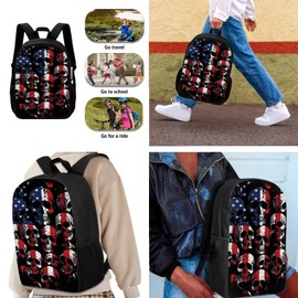 Wanzuoeng American Flag Skull Printed Backpack Set for Boys Kids Teen Lightweight School Bag Kids Skull Bookbag Teen Backpack Set Daypack with Lunch Bag and Pencil Case