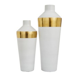 Deco 79 Metal Decorative Vase Centerpiece Vases with Gold Band, Set of 2 Flower Vases for Home Decoration 20", 16"H, White