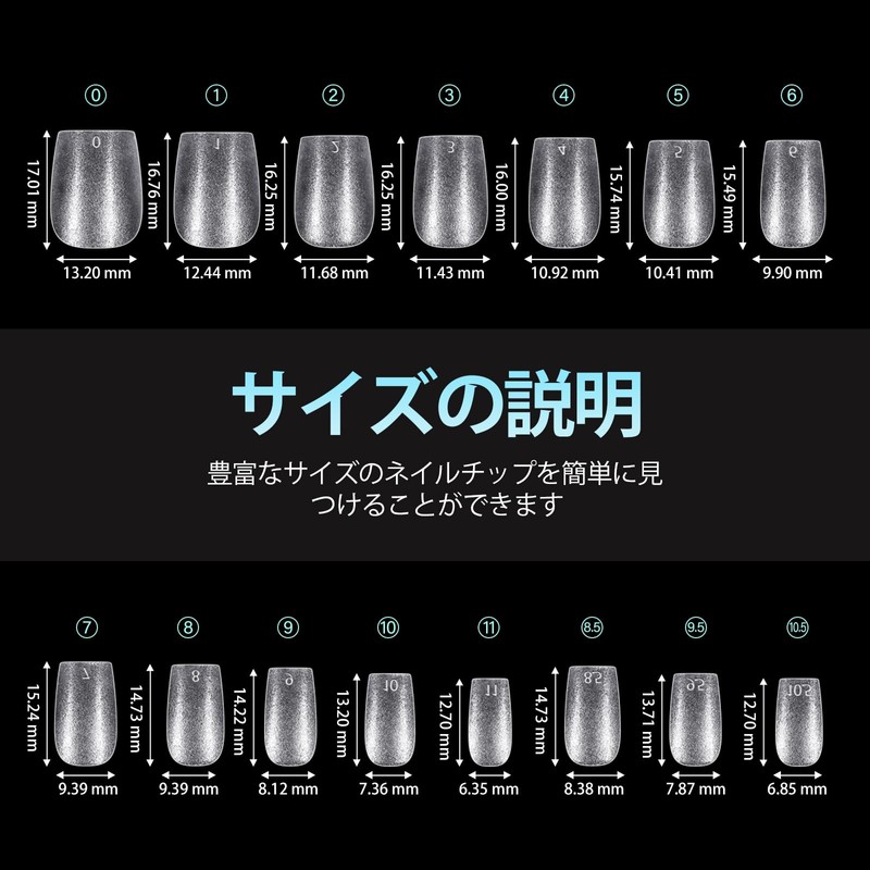 TOMICCA Nail Tips, Sanded, 15 Sizes, Clear Tips, Natural Fit,