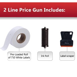 Perco Pro 2 Line Price Gun, 8 Digit 2 Line Price Label Gun Preloaded with Roll of 750 White Labels & Inker