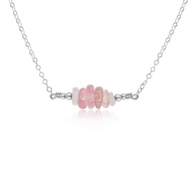 Rose Quartz Chip Bead Bar Necklace in Sterling Silver