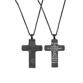 Inspirational Soccer Cross Necklace Engraved Bible Verse Stainless Steel Soccer Sport Pendant Necklace Teens Gift (Joshua 1:9, black)