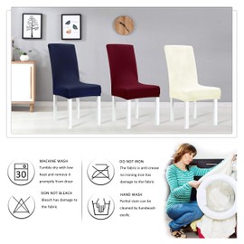 Obstal Beige Stretch Spandex Dining Room Chair Covers – Set of 4 Universal Removable Washable Chair Seat Slipcovers Protector for Kitchen, Ceremony, Wedding, Banquet, Hotel and Party