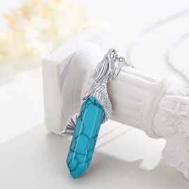 REDSUN Crystal Animals Necklace 925 Sterling Silver Natural Stones Mermaid/Snake Hexagon Columns Lucky Charm Amulet Pendant Oxidised Carved Texture Gothic Jewellery Gifts for Men Women, Crystal