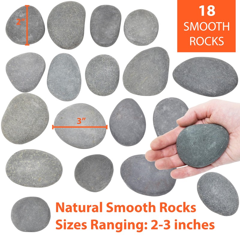 18PCS Rocks for Painting 2”- 3”, Flat River Rocks to