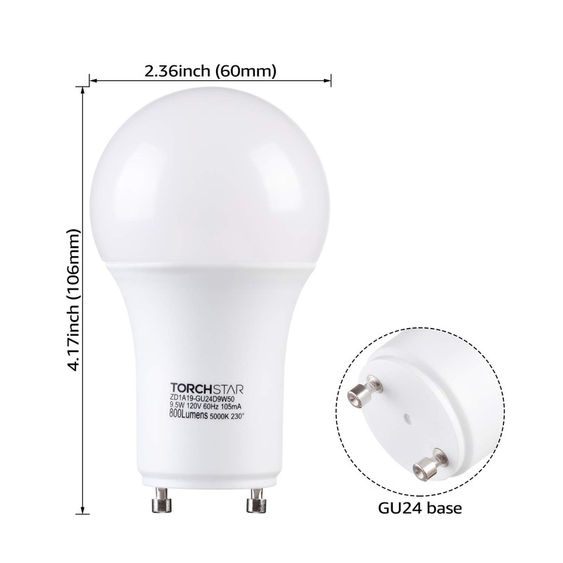 TORCHSTAR Dimmable GU24 Base LED Light Bulb, 800lm A19 Shape