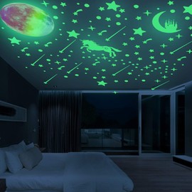 297 PSC Glow in Dark Realistic Unicorn Wall Decals Luminous Moon and Star Stickers .Ceiling Decals Stickers Perfect for Girls, Boys Room Decorations or Home Party Kids Gift.…