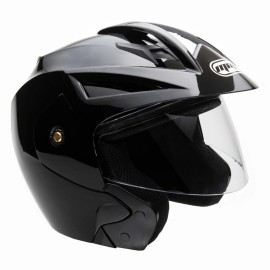 MMG Motorcycle Scooter Open Face Helmet Crux Flip Up Visor DOT (XL, Shiny Black)