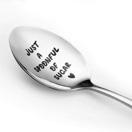 topkoutáli 1 Set Engraved Stainless Steel Spoon Gift Just A Spoonful Of Sugar Spoon Dessert Spoon Tablespoon Ice Cream Spoon For Friends Girls Kids Birthday Christmas Holiday Gift Mary Poppins Gift
