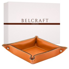 BELCRAFT Orvieto Taschenleerer Leder, Handgearbeitet in klassischem italienischem Stil, Ordentlich Tablett, Geschenkschachtel inklusive (19x19 cm) Ziegelrot