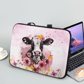 ZIATUBLES Laptop Sleeve Case Retro Flower Cow Print Waterproof Computer Protective Cover for Women Men Portable Carrying Bag Briefcase Travel Laptop Bag with Handle for Work Study, 13inch