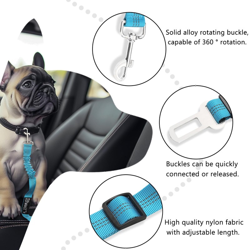 IBWell Dog Seat Belt with Elastic Bungee Leash, Car Seat