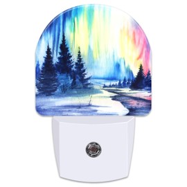 Northern Lights and Forest Night Light for Kids,Winter Aurora Borealis Fir Trees Plug in Night Light with Dusk to Dawn Sensor, 0.5w Energy Saving Nightlight for Hallway Stairway Kitchen Bedroom