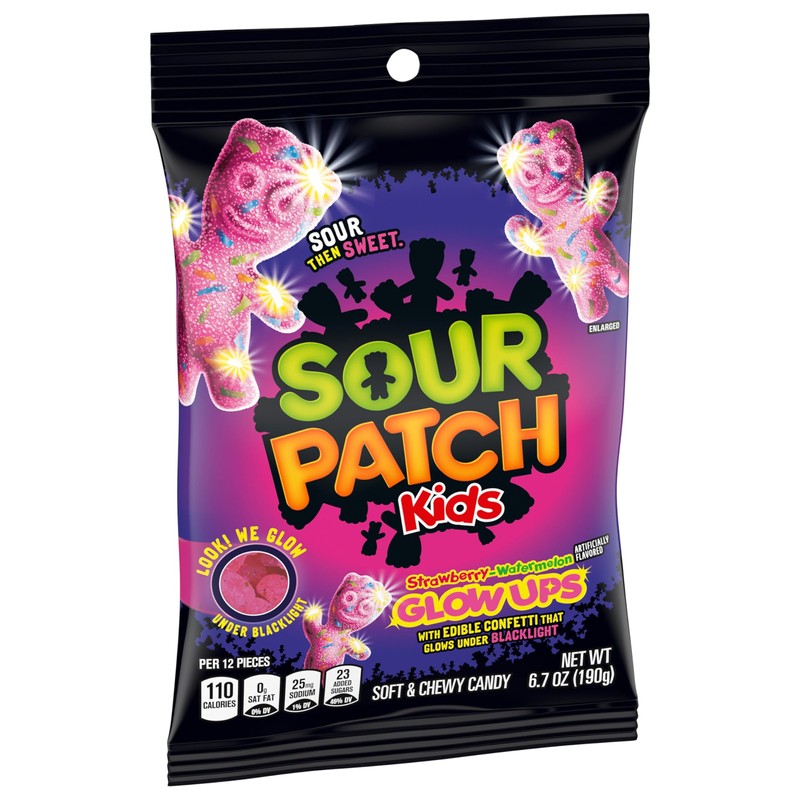 SOUR PATCH KIDS Glow Ups Strawberry-Watermelon Soft & Chewy Candy,