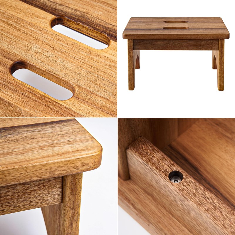 Wooden Step Stool, One Step Stools for Adults, 9'' Small