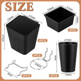Jinei 12 Pcs Pegboard Bins Pegboard Cups with Hooks and Loops Peg Assortment Organizer Accessories Various Tool Organizer Pegboard Baskets Set for Garage Workshop Workbench Office(Black)