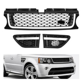ECOTRIC Front Grille & Air Side Vent Compatible with 2010-2013 Land Rover Range Rover Sport L320 Replacement for RO1200100 Black & Silver