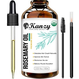 Kanzy Rosemary Oil for Hair Growth 60ml, Pure Organic Rosemary Hair Oil for Dry Damaged Hair, Beard, Eyebrow & Lash Growth as Itchy Scalp & Hair Loss Treatment for Women/Men, Massage Oil & Skin Care