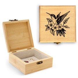 BJDAMAI Hummingbird Trinket Keepsake Decorative Jewelry Box, Hummingbird Gifts For Women, Hummingbird Lovers Themed Decor, Home Room Ring Earrings Necklace Organizer Holder Vintage Wooden Box!