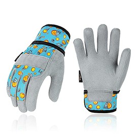 Vgo 1-Pair Age 6-7 Kids Gardening Gloves,Children Yard Work Gloves,Soft Safety Outdoor Playing Gloves(Size L, Blue Plane, KID-MF3561)