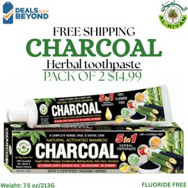 Al Riyan Organic Bamboo CHARCOAL Herbal Toothpaste pack of 2 Al Riyan 5in1 Fluoride Free