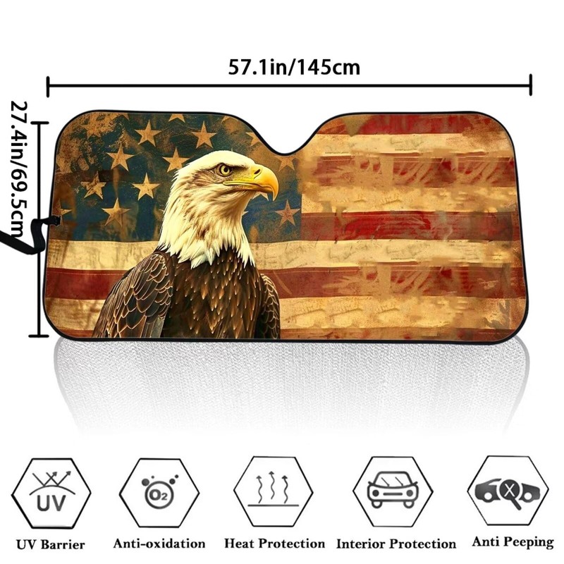 Tomeusey Sun Shade for Car Windshield, Retro American Flag Eagle