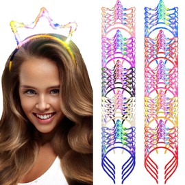 WILLBOND 40 Pcs Light up Crown Headband LED Glow Crown Headband Hair Accessories for Birthday Festival Concert Party Costume(Colorful)