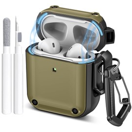 Maxjoy for AirPods 2nd Generation Case with Cleaner Kit,Powerful Magnetic,Drop-Proof and Wear-Resistant,Compatible with AirPods Case Cover for Men and Women,Khaki