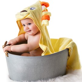 Little Tinkers World Lion Hooded Baby Towel, Natural Cotton, 75x75 cms
