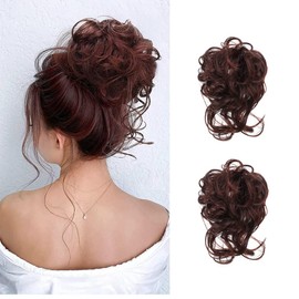 2 Piezas Extension de Cabello Moño Desordenado, Cabello Postizo Natural, Con Ondas Elásticas, Simulado Cabello Con Banda Elástica, Embellecer el Cabello, Perfecto Para Mujeres y Niñas(Marrón2)