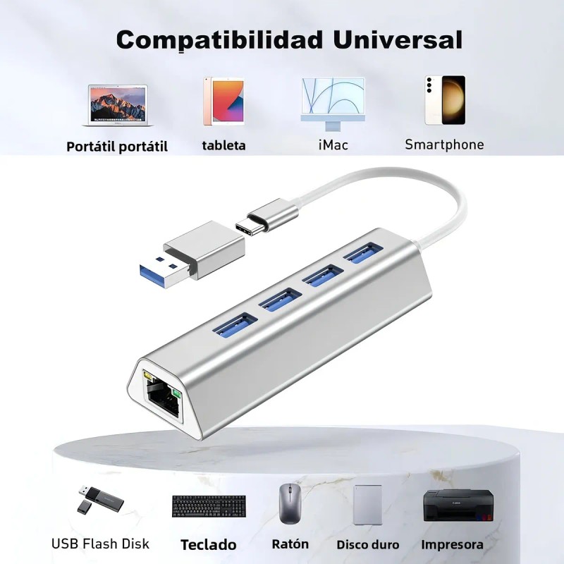 BAKEWAY Adaptador USB-C a Ethernet Gigabit 5 en 1 Hub