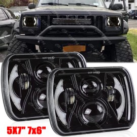 Unbranded For Jeep Cherokee XJ 1984-2001 Wrangler YJ 1986-1995 5x7 7x6 Led Headlight DRL