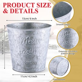Zhehao 6 Pcs Christmas Galvanized Bucket 5.9'' Metal Basket Bucket Planters Pot Decorative Tin Plants Flower Buckets Farmhouse Vintage Flower Holder Decor for Xmas Home Outdoor Indoor (Classic Style)