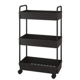 Buzowruil Rolling Storage Cart 3 Tier Organizer Mobile Shelving Unit Storage Rolling Utility Cart with Wheels for Kitchen Bathroom Laundry,Black