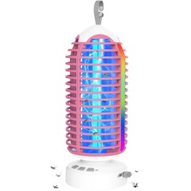 Bug Zapper Outdoor with Colorful Lighting and Auto-Sensing, 3 in 1 Cordless 4000mAh Battery Electric Fly Trap, Rechargeable Mosquito Zapper for Camping, Patios, Garden, Kitchen (2Pack-Pink)