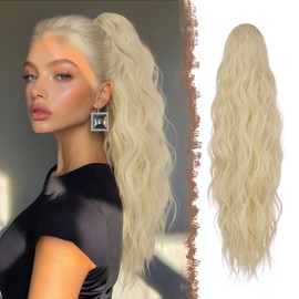 FESHFEN Ponytail Extensions, Long Claw Clip in Ponytail Hairpiece Synthetic Pony Tails Hair Piece Natural Wavy Hairpieces for Women, Pale Ash Blonde 25 inch