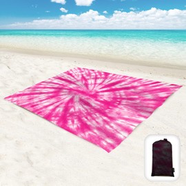 Hiwoss Beach Blanket Waterproof Sandproof Oversized 95”x 80”,Sand Free Beach Mat with Corner Pockets,Portable Mesh Bag for Beach Festival,Picnic,Travel and Outdoor Camping (PinkFloyd)