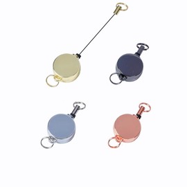[TRKIN] Reel Key Holder Set of 4 Zinc Alloy Reel Key Holder Telescopic Chuck Reel Rope Key Holder, Black