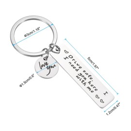 PATIKIL Drive Safe Love You Keychain, 1 Set Letter I Charm I Need You Here with Me Custom Keychains with Gift Box for Him Men Christmas Valentines Day Gifts, Silver