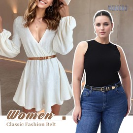 WERFORU 3 Pack Women's Skinny Leather Belts for Jeans Dress Ladies Vintage Waist Belt with Gold Silver Buckle