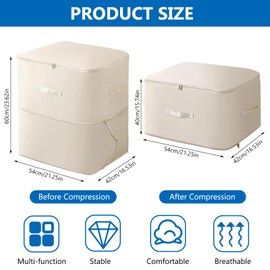 OUZHOU 2Pcs Ultra Space Saving Self Compression Storage Bag,space saver bags with Zipper,duvet storage bag,compression bags for Clothes Bedding Comforters(Beige)