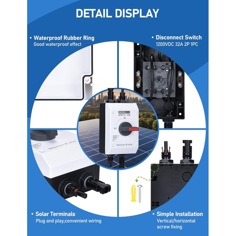 DIHOOL Solar Disconnect Switch 32 Amp DC1200V Isolator with IP66