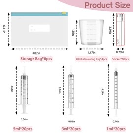 60 Sets 1/3/5Ml Colostrum Collector Kit Include 1/3/5ml*20 No Needle Sterile Syringes with Cap, 4 Measuring Cup, 6 Zip-Lock Storage Bags, 60 Labels for Breast Milk Collector
