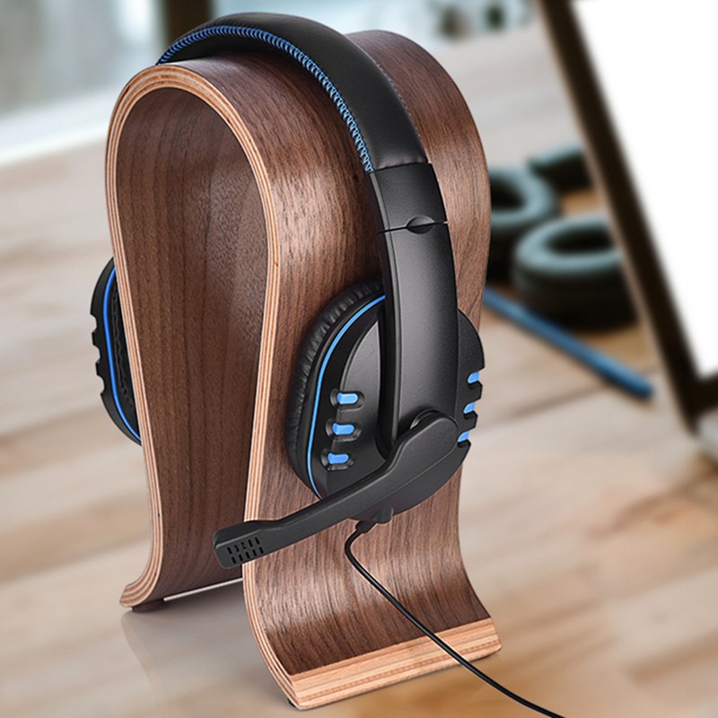 U Shape Wood Headphones Stand Holder Hanger Wooden Headset Desk