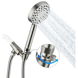 G-Promise Solid Metal Brushed Nickel Handheld Shower Head With Extra Long Stainless Steel Hose & Water Saving On/Off Pause Valve, Modern Style, 1 Setting, 10 Year Warranty