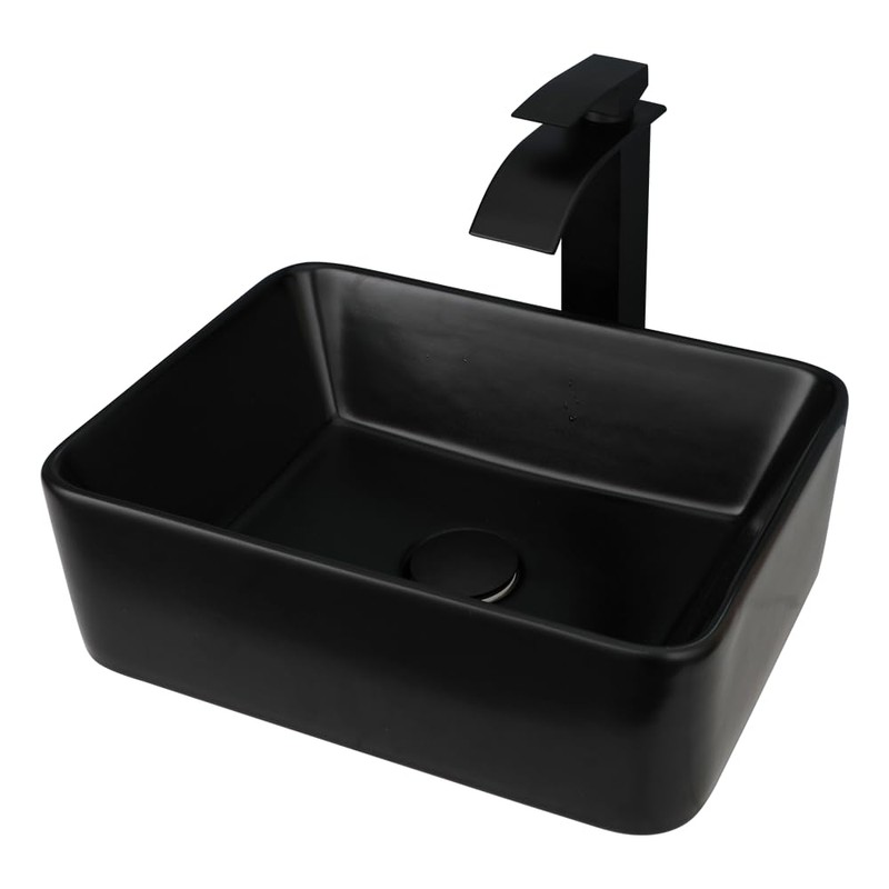KECTIAKL Bathroom Vessel Sink 16 Inch Black Ceramic Sink Bowl,Above