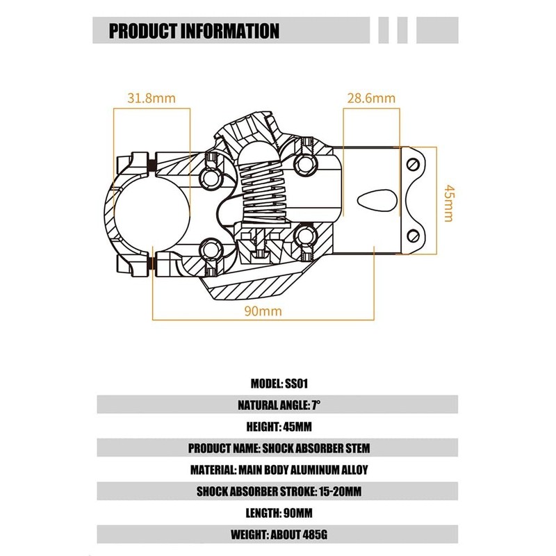CuteHairy Suspension Stem, 7 Degree 45mm Height Rise Adjustable Bicycle