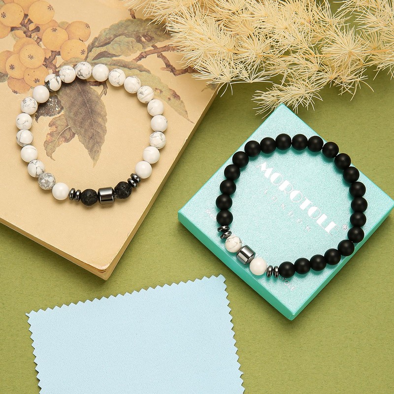 MOROTOLE 2pcs Mens Beaded Bracelets 8MM Natural Stone Bracelets for