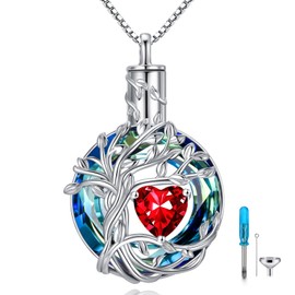 TOUPOP Tree of Life Urn Necklaces for Ashes Cremation Jewelry Garnet January Birthstone Necklace 925 Sterling Silver Memorial Keepsake Funeral Pendant Jewelry for Women