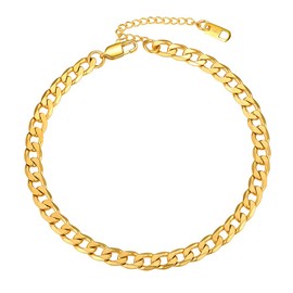 PROSTEEL Unisex Classic Anklet Stainless Steel / 18K Gold Plated Anchor Chain / Curb Chain / Cord Chain / Wheat Chain Anklet Adjustable Ankle Strap Men Women Boys Girls Summer Jewellery Accessory, Gold Plated, 03 Curb Chain 6 mm Gold